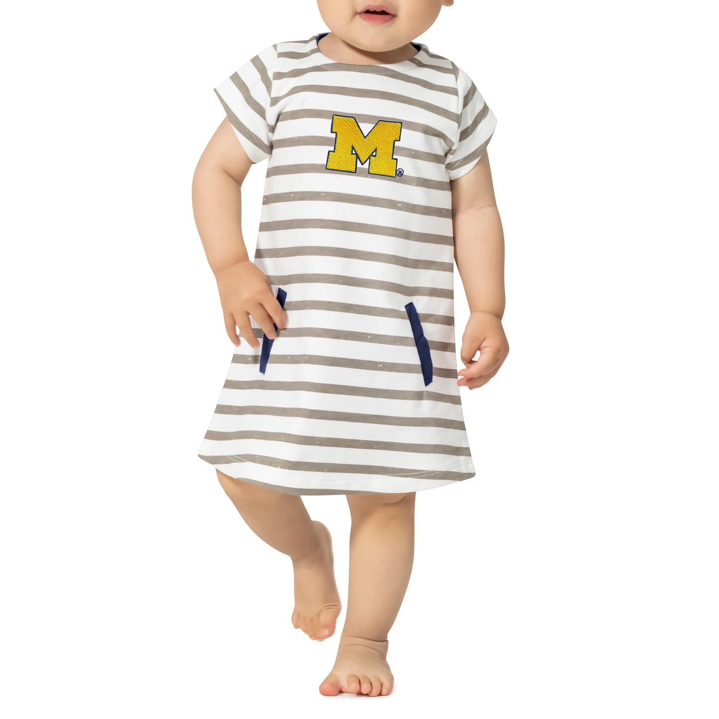 Little King NCAA Infant Girls Short Sleeve Striped Dress-French Terry with Embroidered Team Logo
