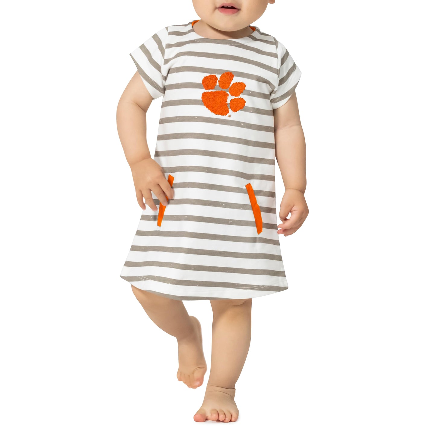 Little King NCAA Infant Girls Short Sleeve Striped Dress-French Terry with Embroidered Team Logo