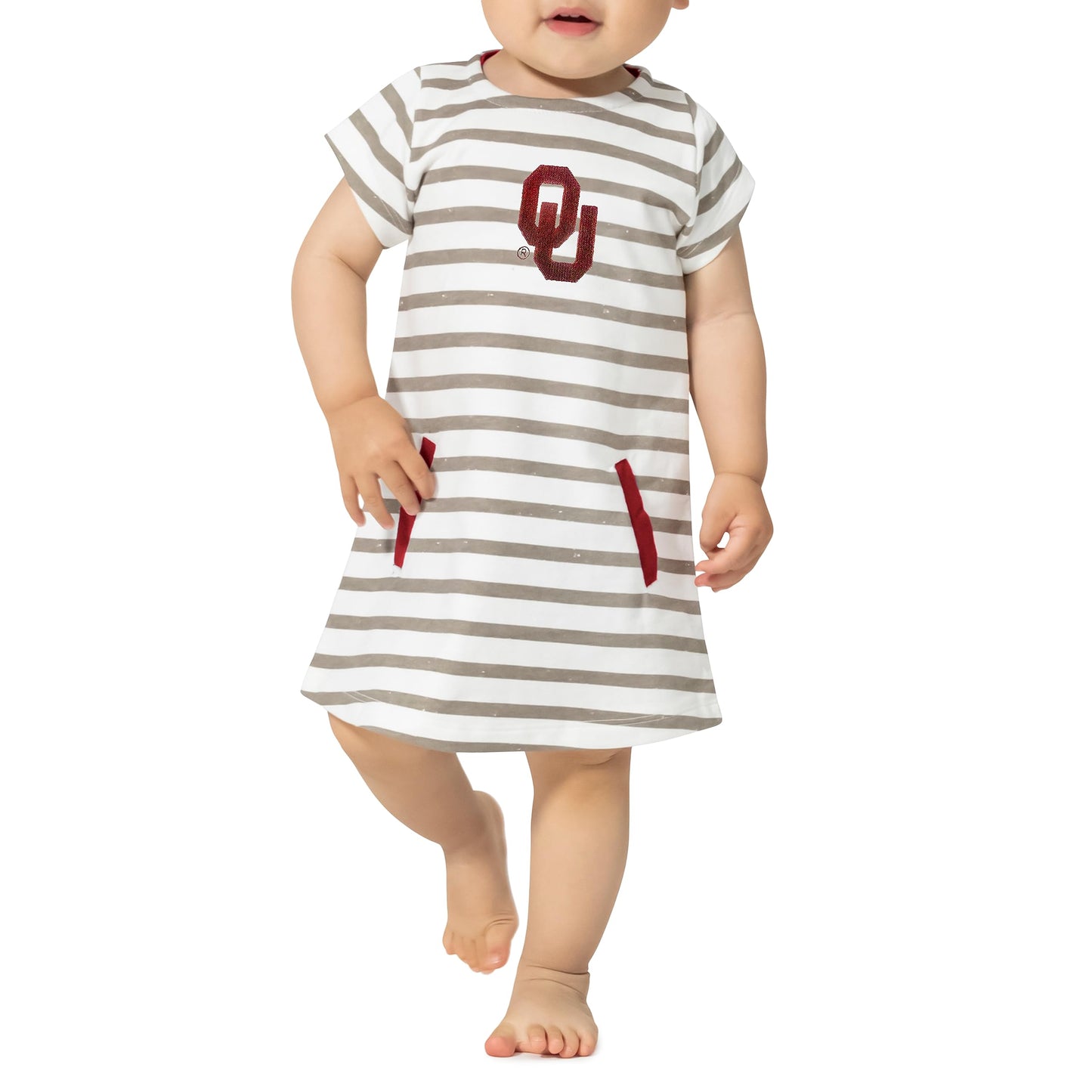 Little King NCAA Infant Girls Short Sleeve Striped Dress-French Terry with Embroidered Team Logo