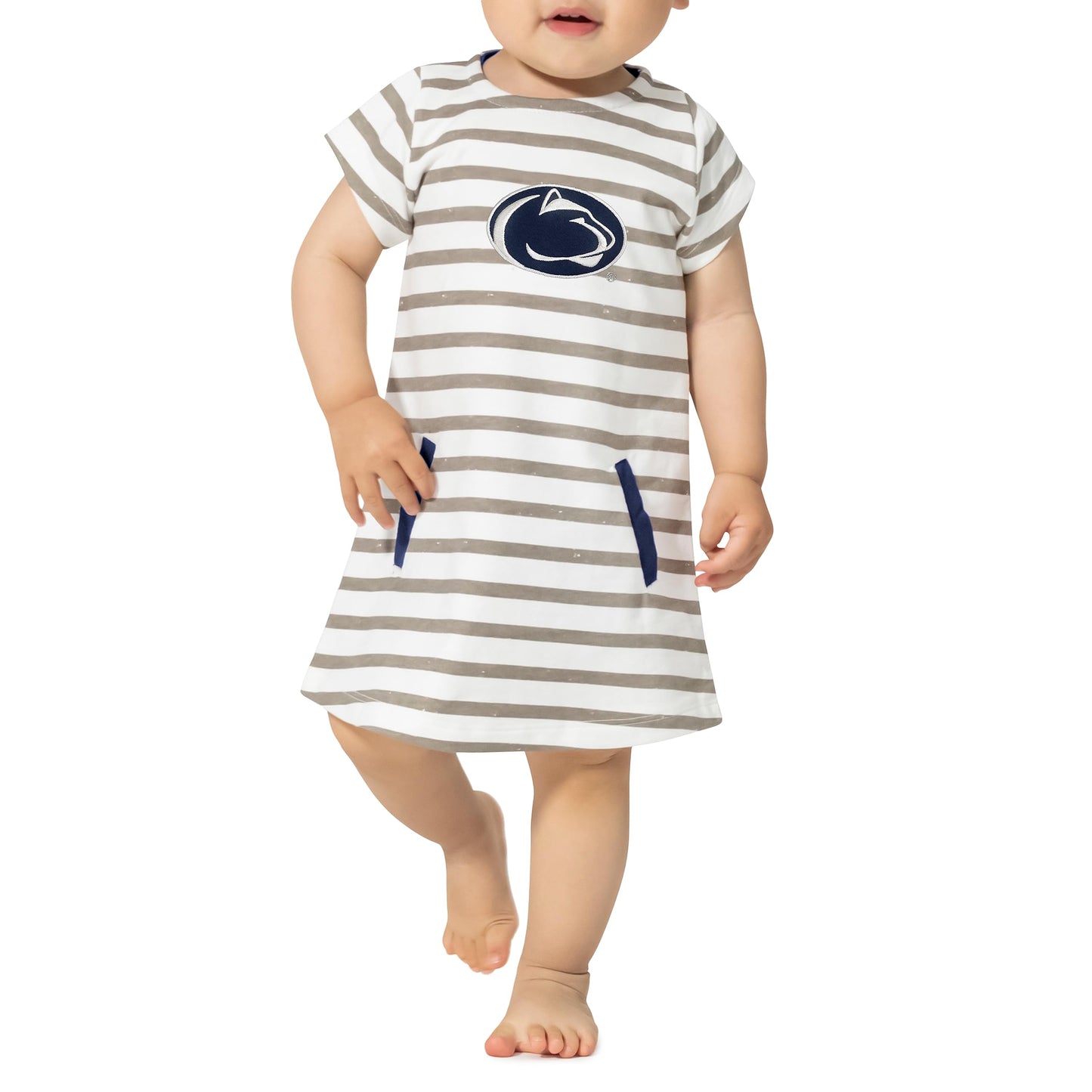 Little King NCAA Infant Girls Short Sleeve Striped Dress-French Terry with Embroidered Team Logo