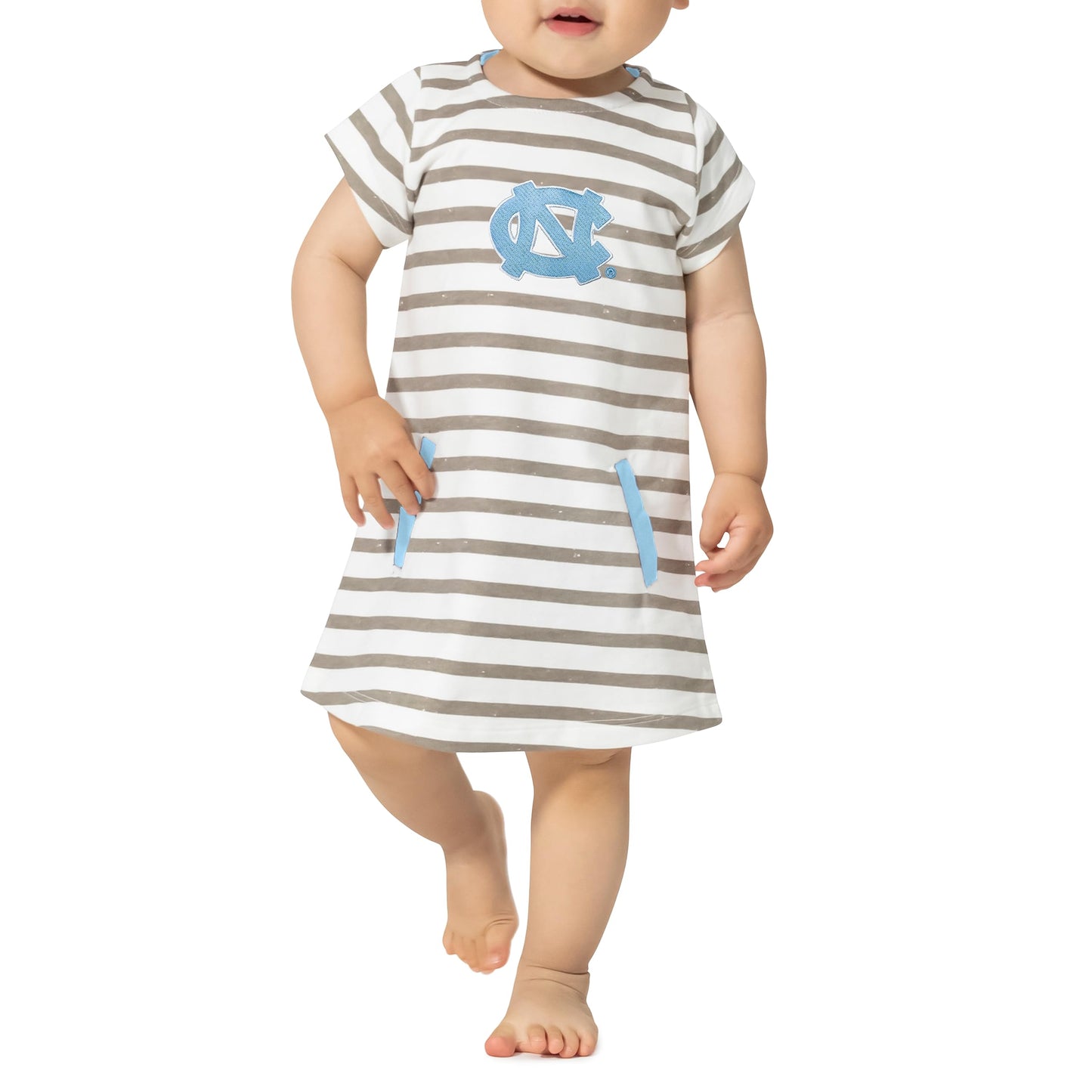 Little King NCAA Infant Girls Short Sleeve Striped Dress-French Terry with Embroidered Team Logo