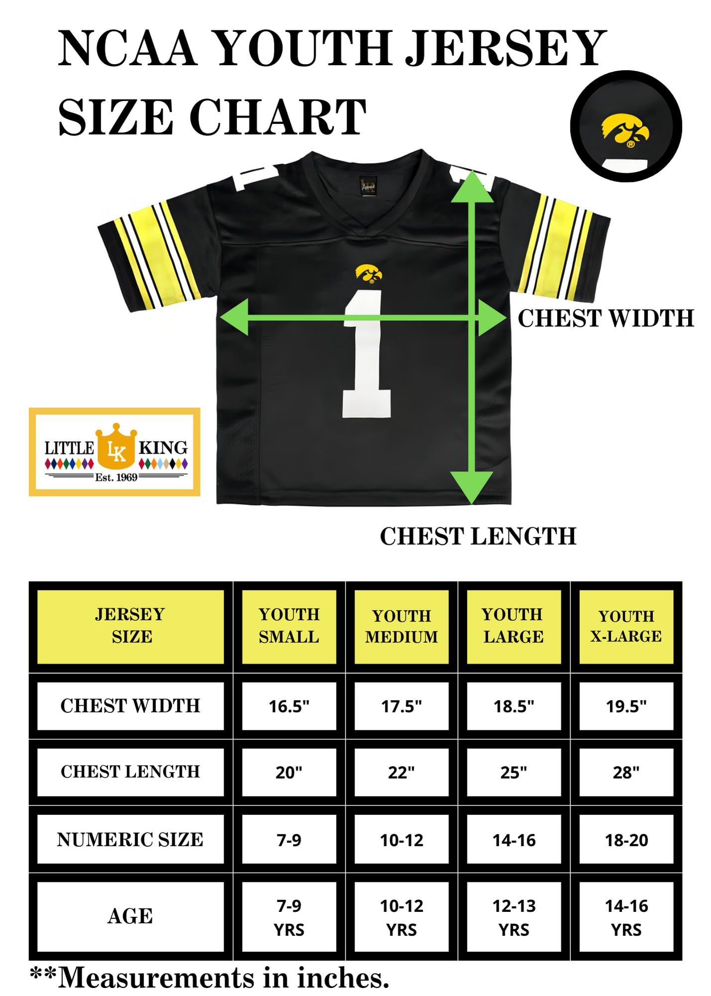 Little King NCAA Touchdown Pass Youth Teen Boys Team Football Jersey