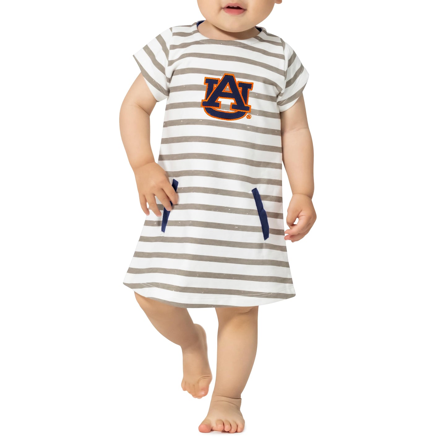 Little King NCAA Infant Girls Short Sleeve Striped Dress-French Terry with Embroidered Team Logo