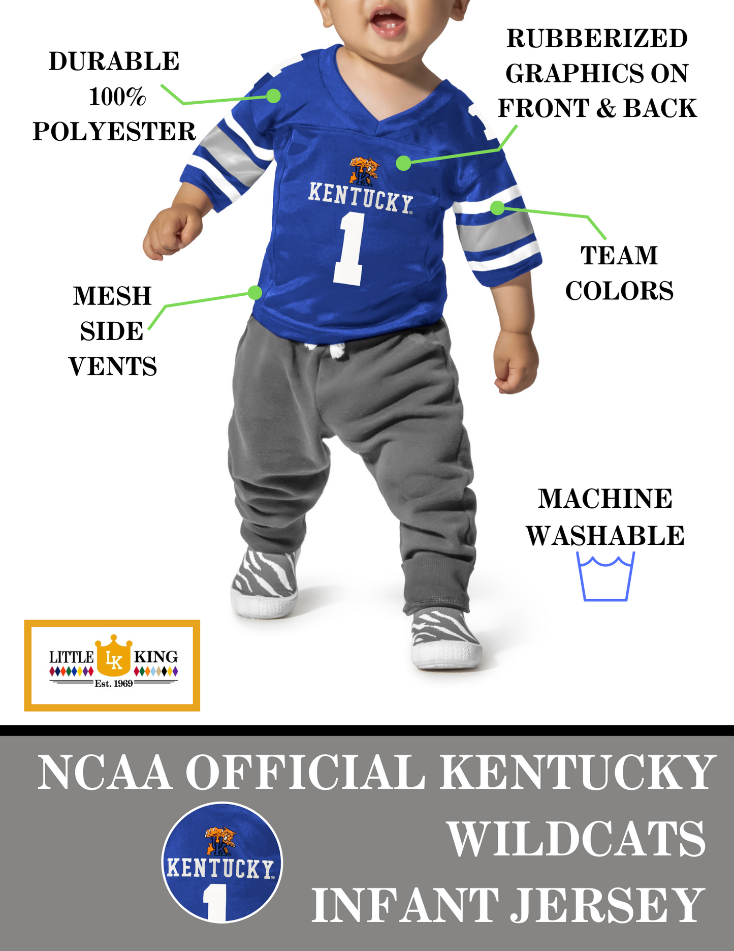 Little King NCAA Infant-Touchdown Pass-Team Football Jersey-Sizes 6 Months 12 Months 18 Months