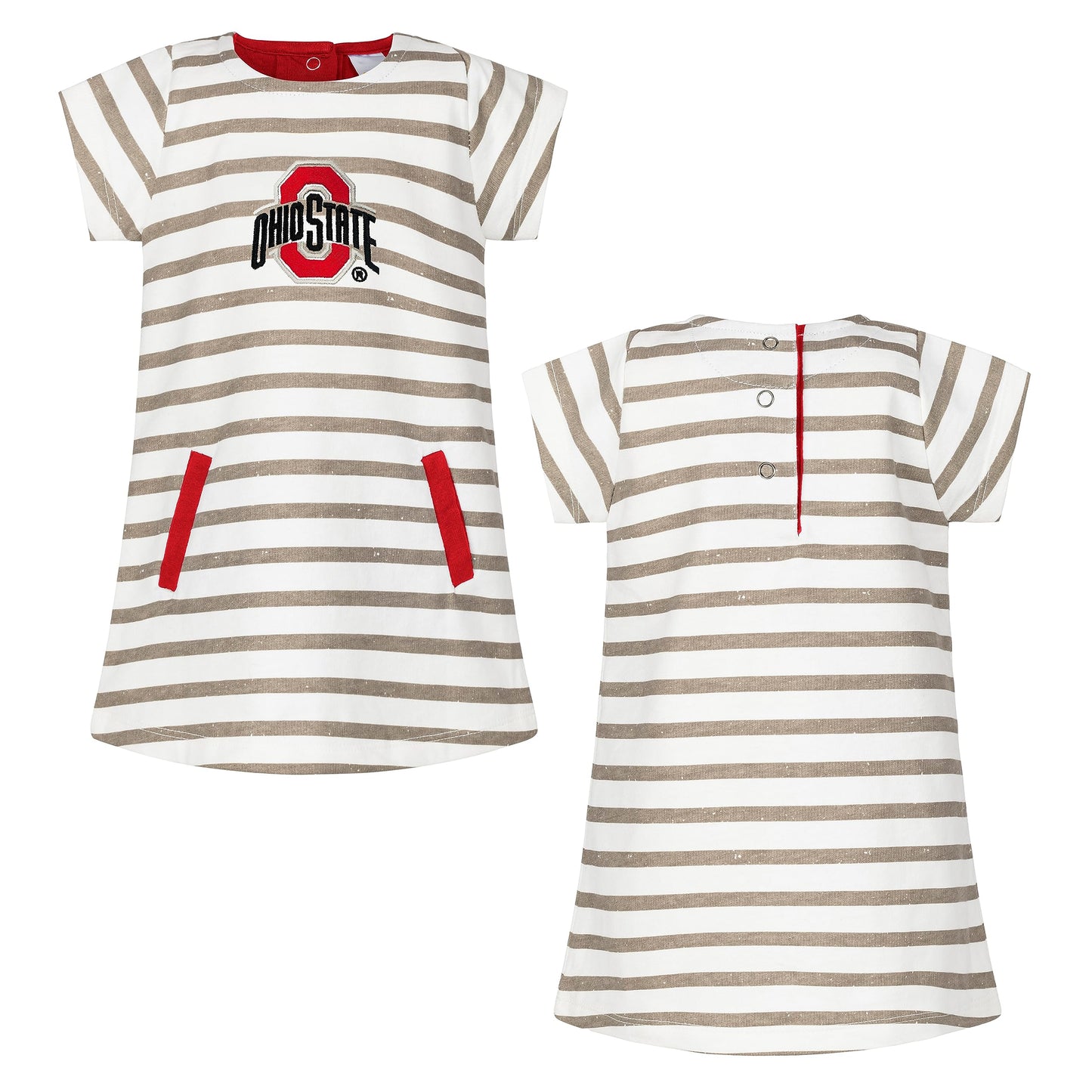 Little King NCAA Infant Girls Short Sleeve Striped Dress-French Terry with Embroidered Team Logo