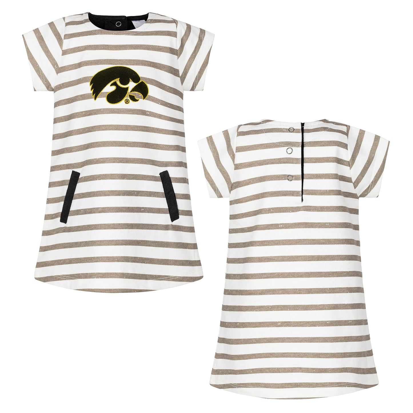 Little King NCAA Infant Girls Short Sleeve Striped Dress-French Terry with Embroidered Team Logo