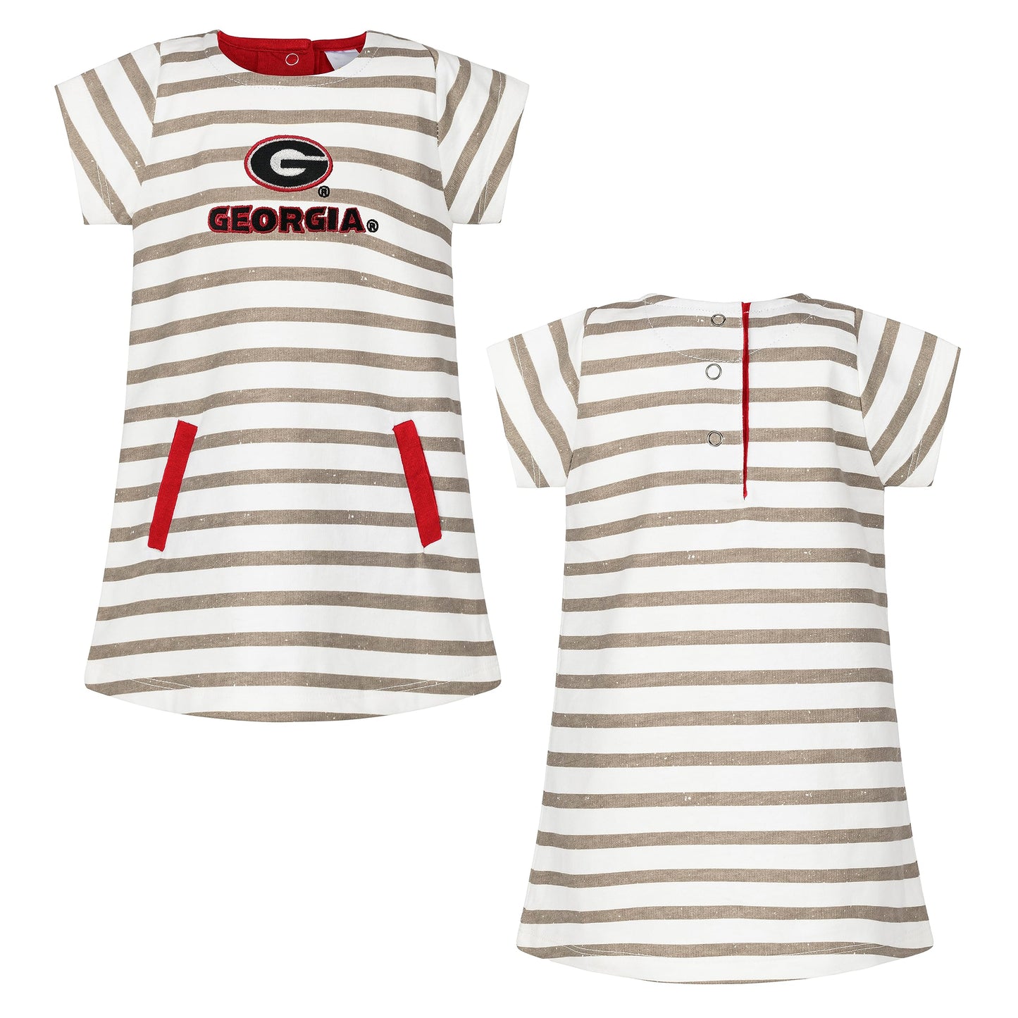 Little King NCAA Infant Girls Short Sleeve Striped Dress-French Terry with Embroidered Team Logo