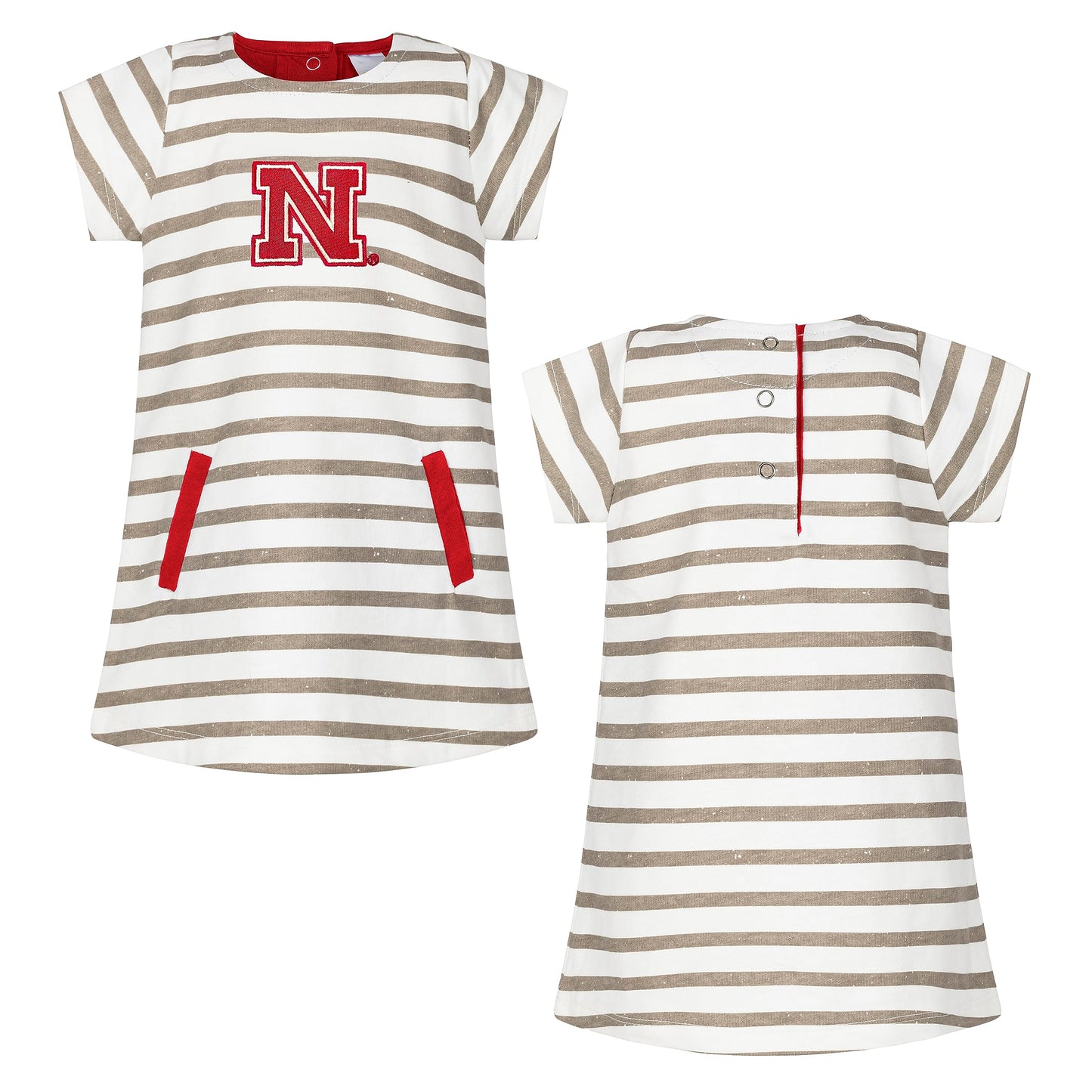Little King NCAA Infant Girls Short Sleeve Striped Dress-French Terry with Embroidered Team Logo