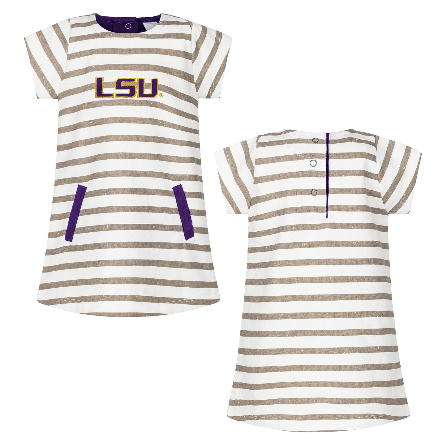 Little King NCAA Infant Girls Short Sleeve Striped Dress-French Terry with Embroidered Team Logo