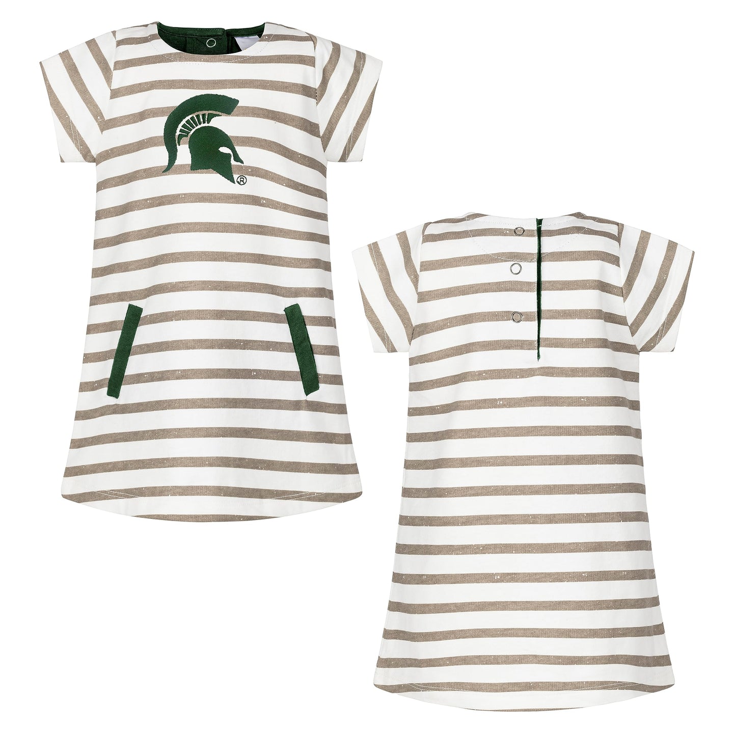Little King NCAA Infant Girls Short Sleeve Striped Dress-French Terry with Embroidered Team Logo