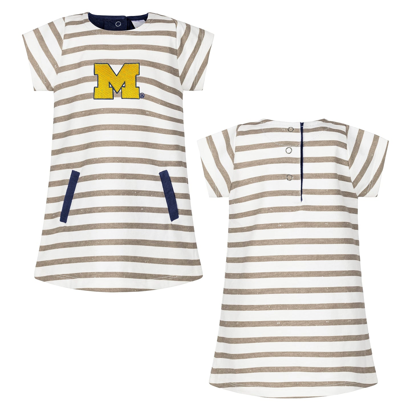 Little King NCAA Infant Girls Short Sleeve Striped Dress-French Terry with Embroidered Team Logo