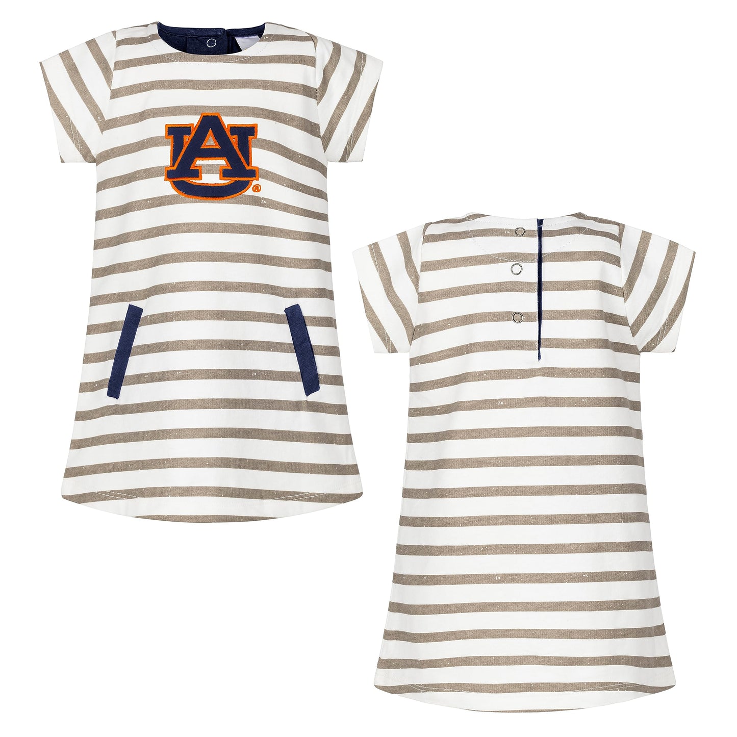 Little King NCAA Infant Girls Short Sleeve Striped Dress-French Terry with Embroidered Team Logo