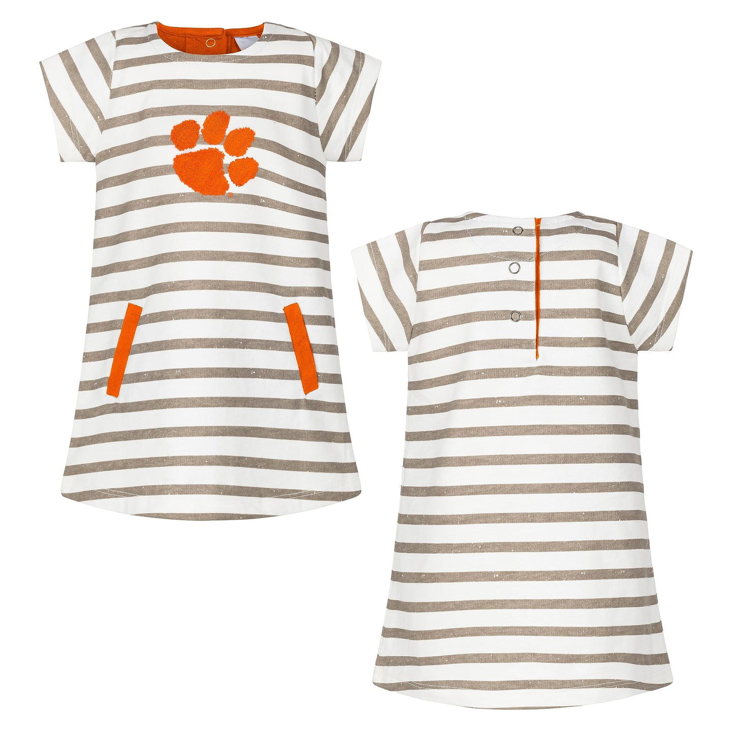 Little King NCAA Infant Girls Short Sleeve Striped Dress-French Terry with Embroidered Team Logo