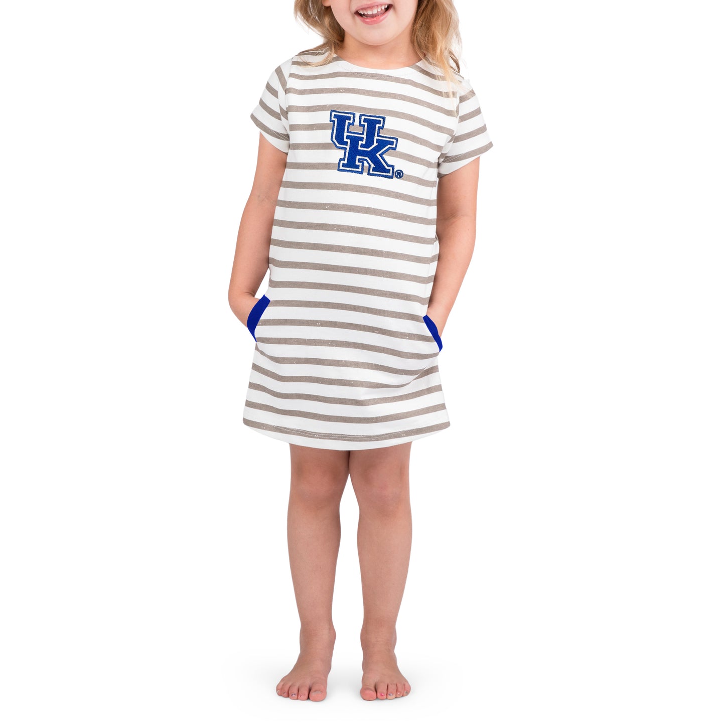 Little King NCAA Toddler Girls Short Sleeve Striped Dress-French Terry with Embroidered Team Logo-Sizes 2T, 3T and 4T