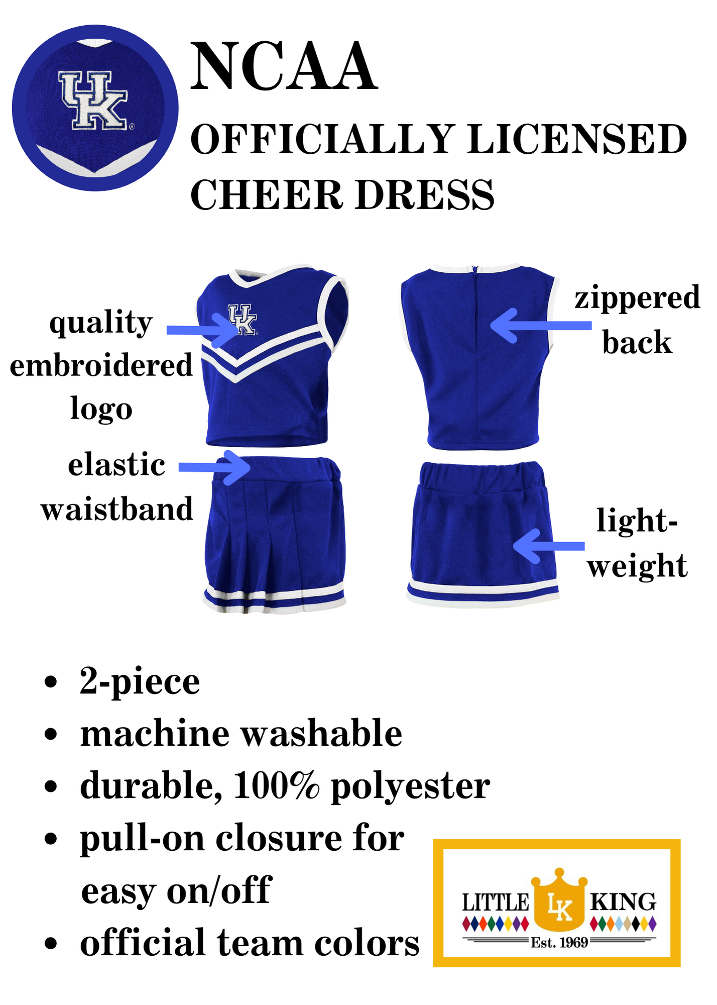 Little King NCAA Toddler/Youth Girls Team 2 Piece Cheer Dress-Sizes 2T 3T 4T 6