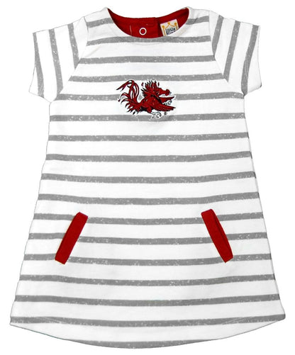 Little King NCAA Toddler Girls Short Sleeve Striped Dress-French Terry with Embroidered Team Logo