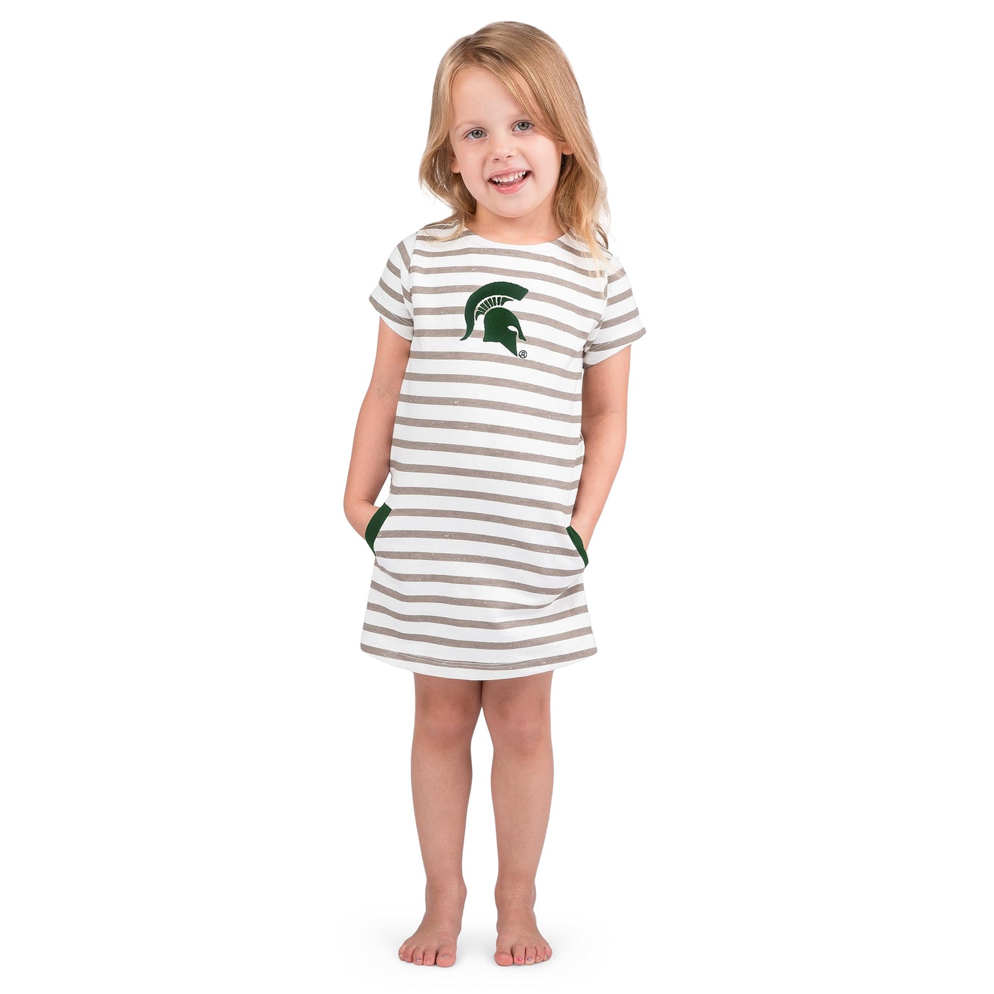 Little King NCAA Toddler Girls Short Sleeve Striped Dress-French Terry with Embroidered Team Logo