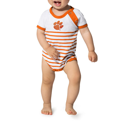 Little King NCAA Striped Bodysuit with Shoulder Snap and Embroidered Logo