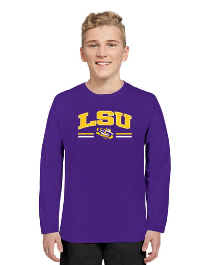 Little King NCAA Youth Boys Long Sleeve Tee-Arch/Stripes Logo-Team Colors