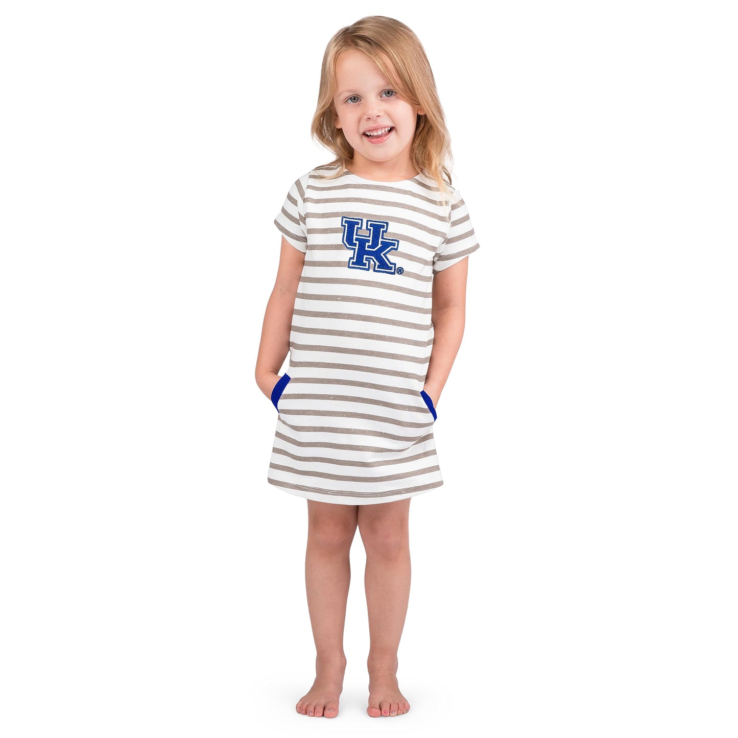 Little King NCAA Toddler Girls Short Sleeve Striped Dress-French Terry with Embroidered Team Logo