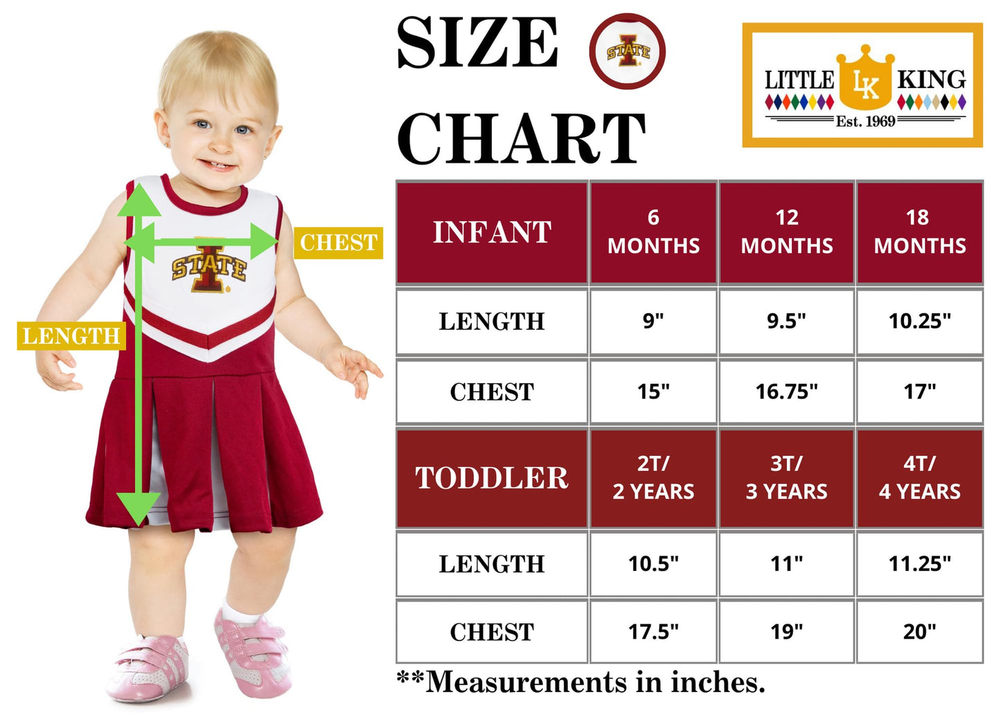 Little King NCAA Infant/Toddler Girls One Piece Team Cheer Jumper Dress