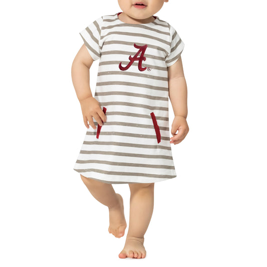 Little King NCAA Infant Girls Short Sleeve Striped Dress-French Terry with Embroidered Team Logo