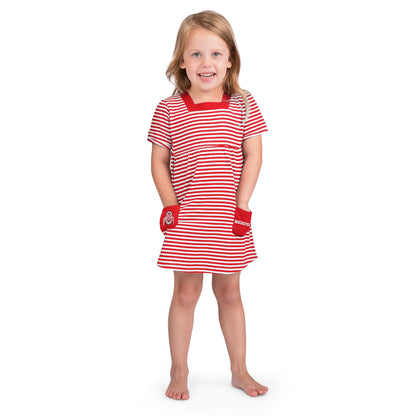 Little King NCAA Toddler Girls Short Sleeve Striped Dress with Pockets-100% Cotton