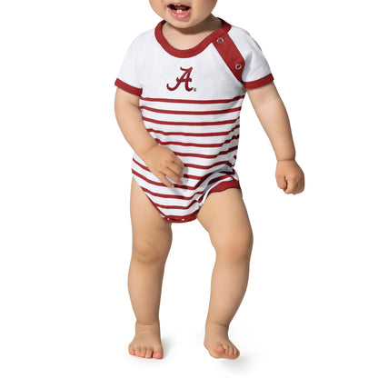 Little King NCAA Striped Bodysuit with Shoulder Snap and Embroidered Logo