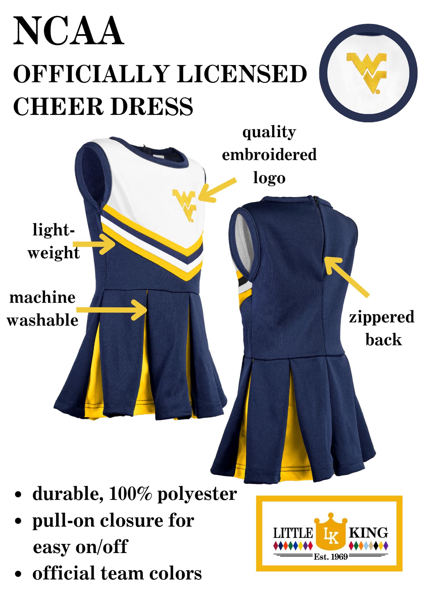 Little King NCAA Infant/Toddler Girls One Piece Team Cheer Jumper Dress