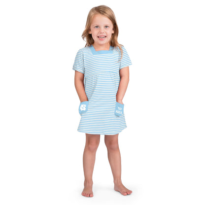 Little King NCAA Toddler Girls Short Sleeve Striped Dress with Pockets-100% Cotton