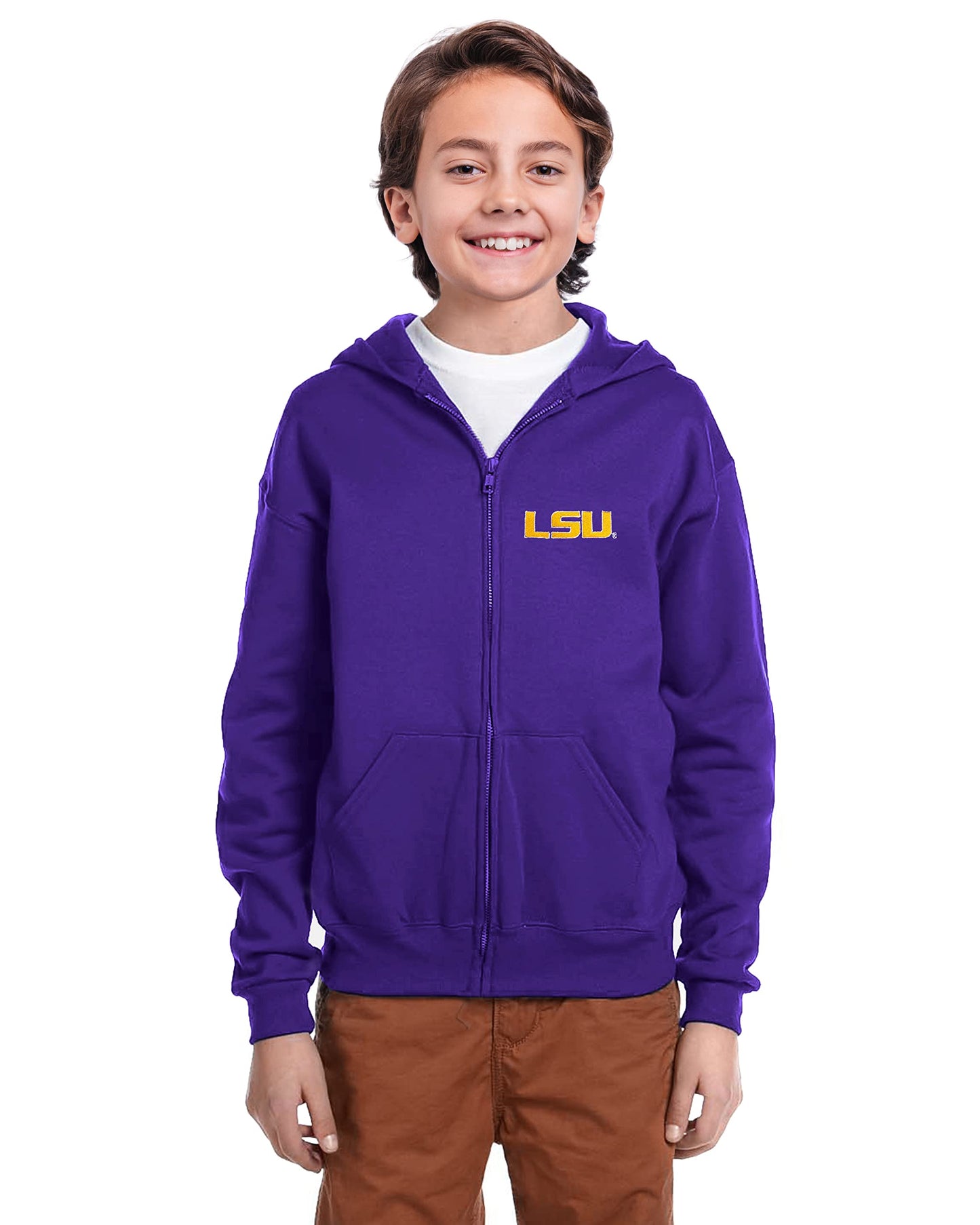 Little King NCAA Youth Boys Teen Full Zip Cotton Fleece Hoodie Sweatshirt With Embroidered Team Logo