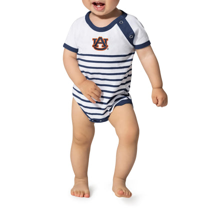 Little King NCAA Striped Bodysuit with Shoulder Snap and Embroidered Logo