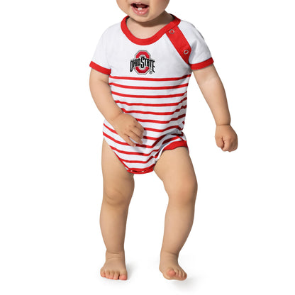 Little King NCAA Striped Bodysuit with Shoulder Snap and Embroidered Logo