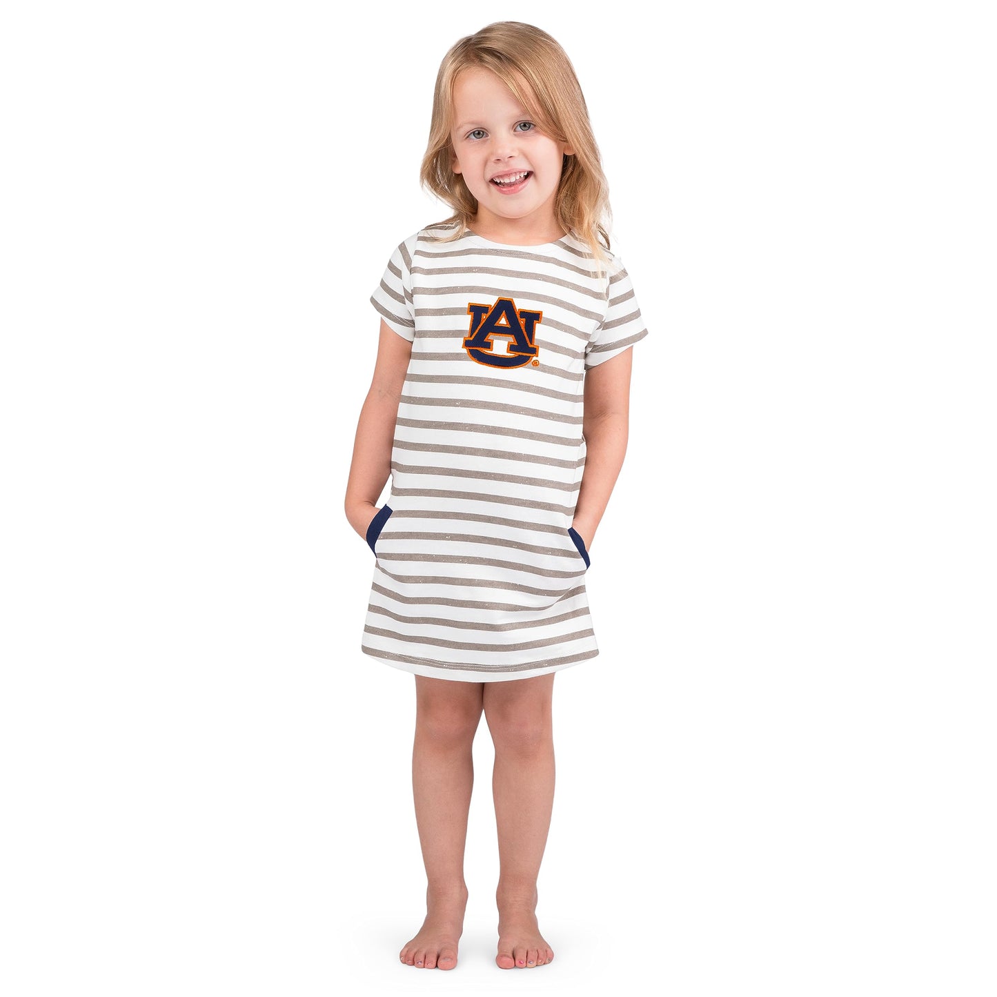 Little King NCAA Toddler Girls Short Sleeve Striped Dress-French Terry with Embroidered Team Logo