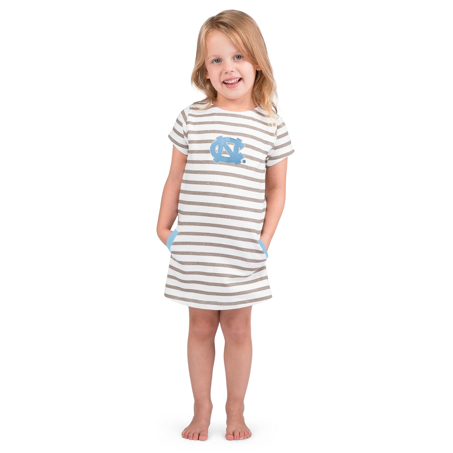 Little King NCAA Toddler Girls Short Sleeve Striped Dress-French Terry with Embroidered Team Logo