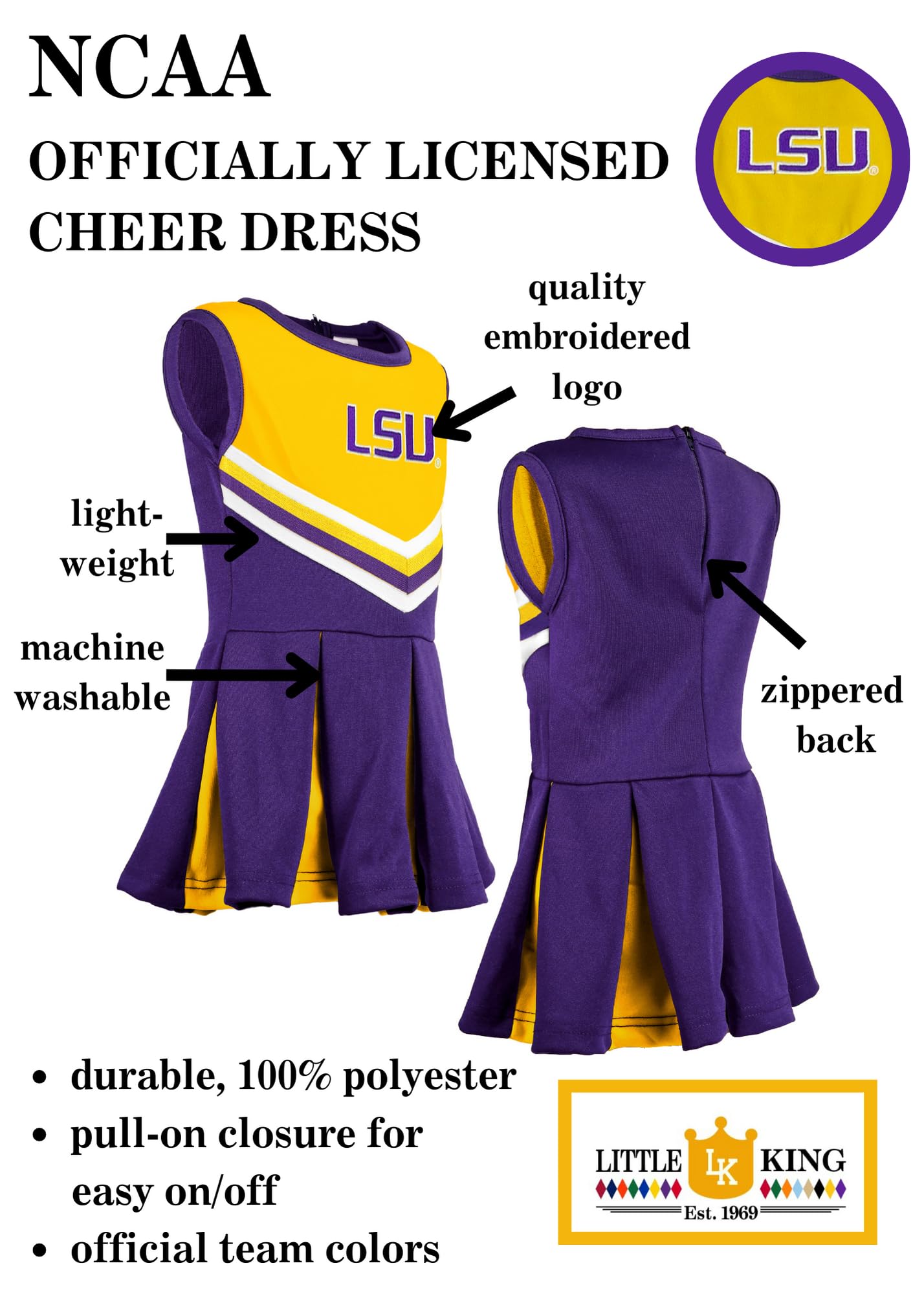 Little King NCAA Infant/Toddler Girls One Piece Team Cheer Jumper Dress