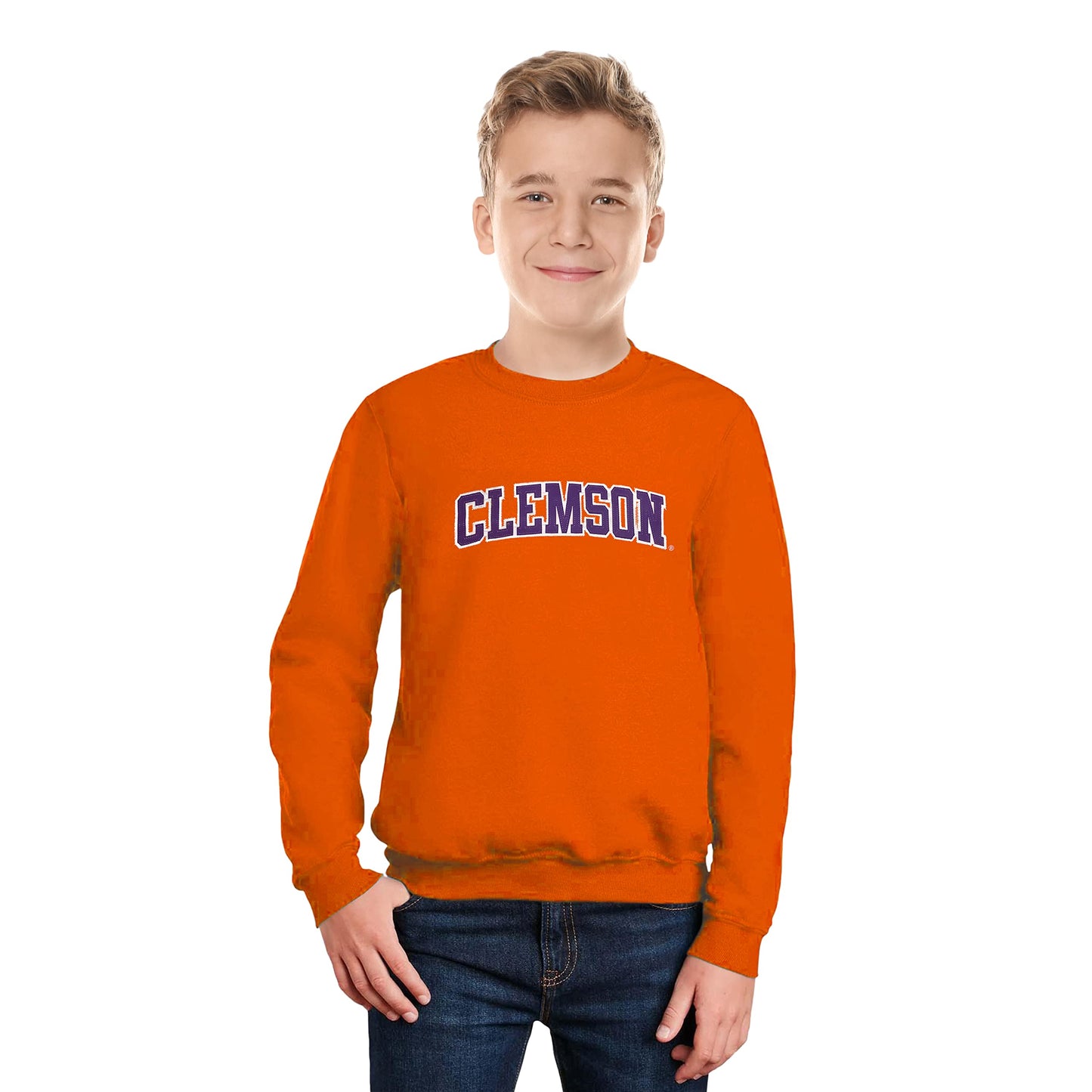 Little King NCAA Youth Boys Crewneck Sweatshirt With Tackle Twill Letters-Team Colors