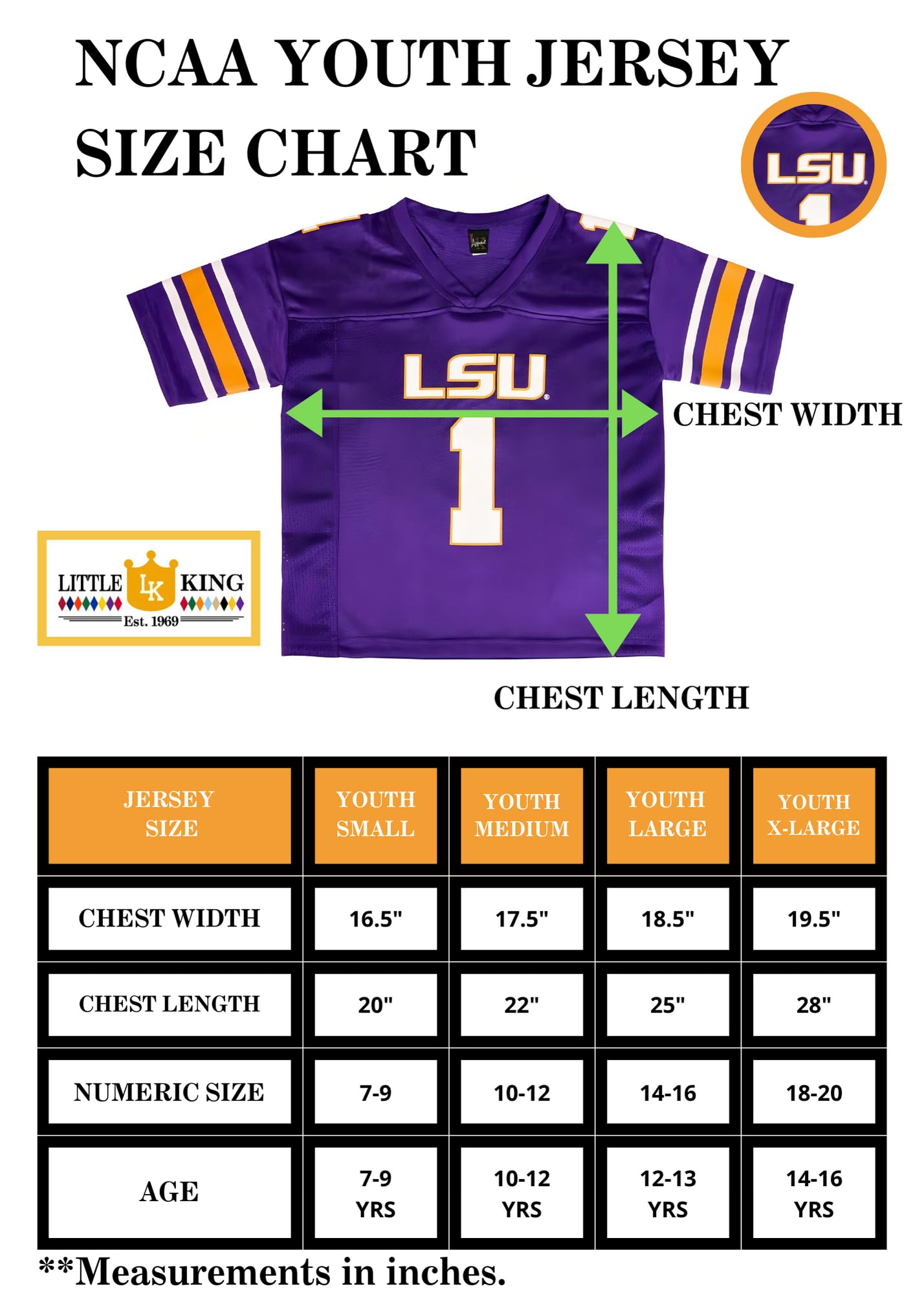 Little King NCAA Touchdown Pass Youth Teen Boys Team Football Jersey