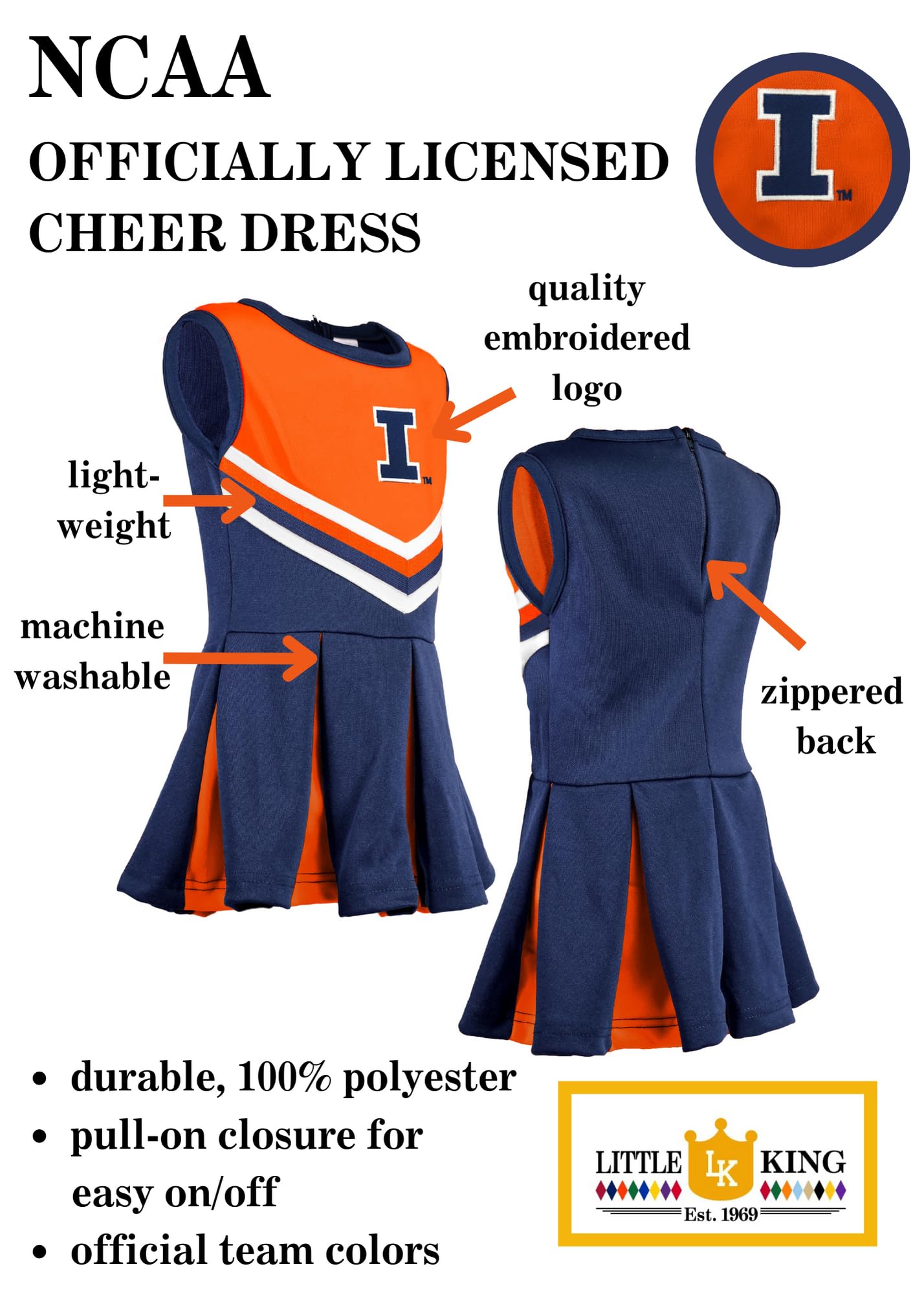 Little King NCAA Infant/Toddler Girls One Piece Team Cheer Jumper Dress