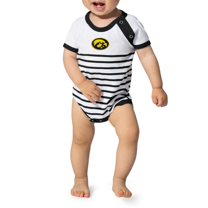 Little King NCAA Striped Bodysuit with Shoulder Snap and Embroidered Logo