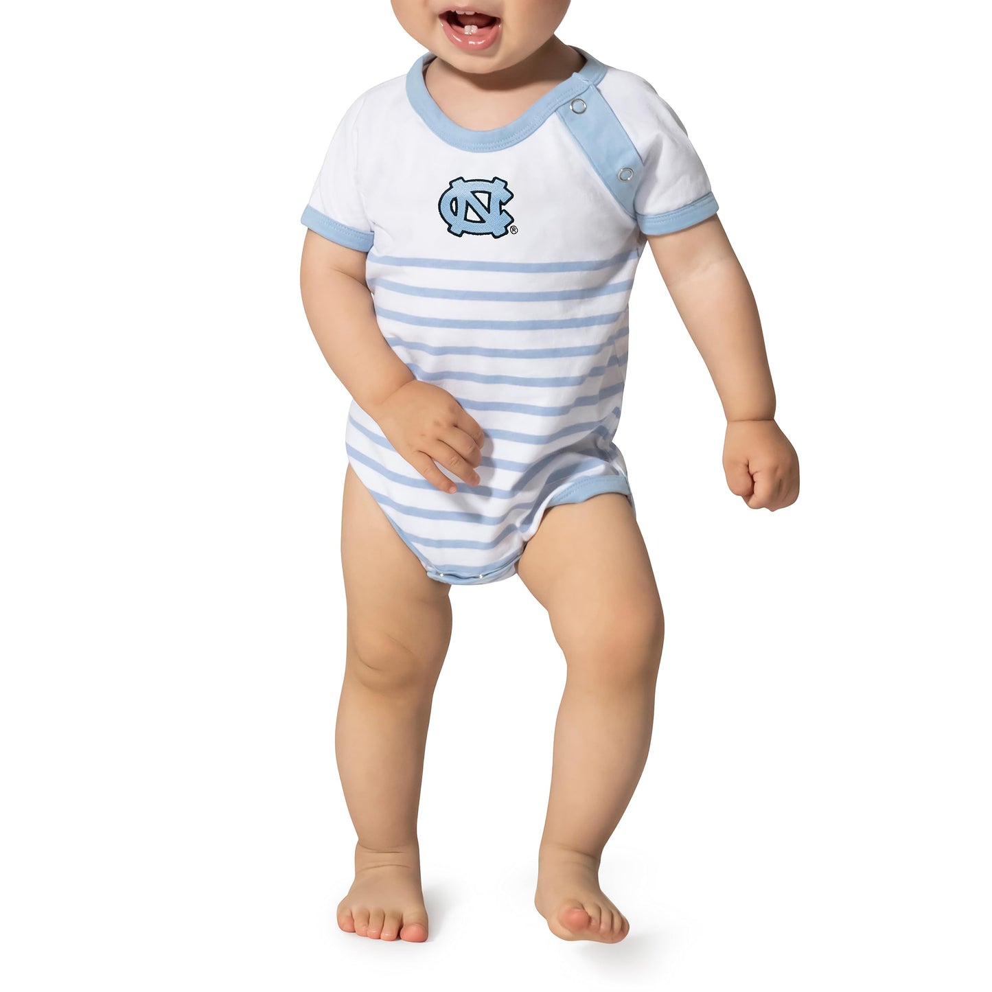 Little King NCAA Striped Bodysuit with Shoulder Snap and Embroidered Logo