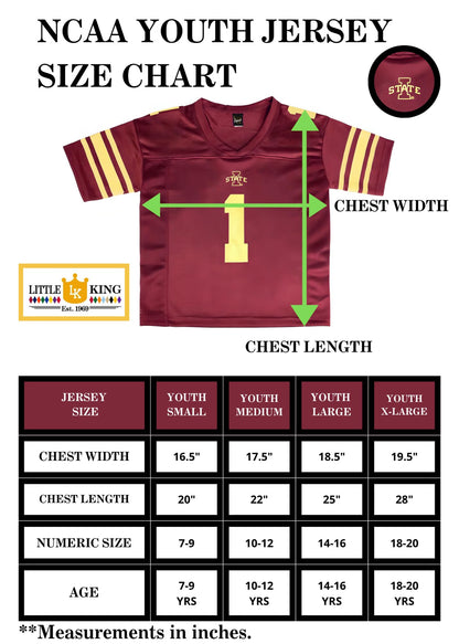 Little King NCAA -Touchdown Pass-Youth Teen Boys Team Football Jersey-Iowa State Cyclones-Cardinal #1-Youth XL