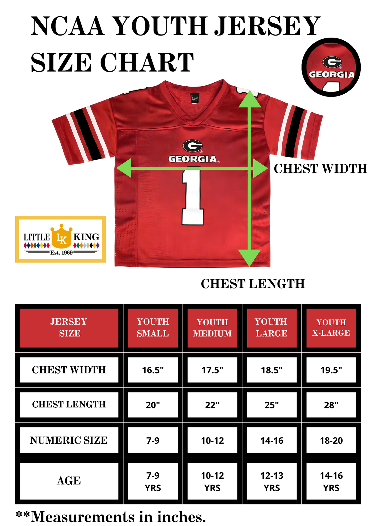 Little King NCAA -Touchdown Pass-Youth Teen Boys Team Football Jersey-Sizes Youth Small-Youth XL