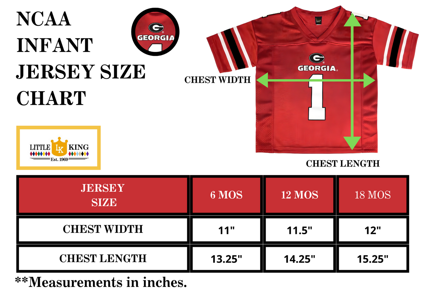 Little King NCAA Infant-Touchdown Pass-Team Football Jersey-Sizes 6 Months 12 Months 18 Months