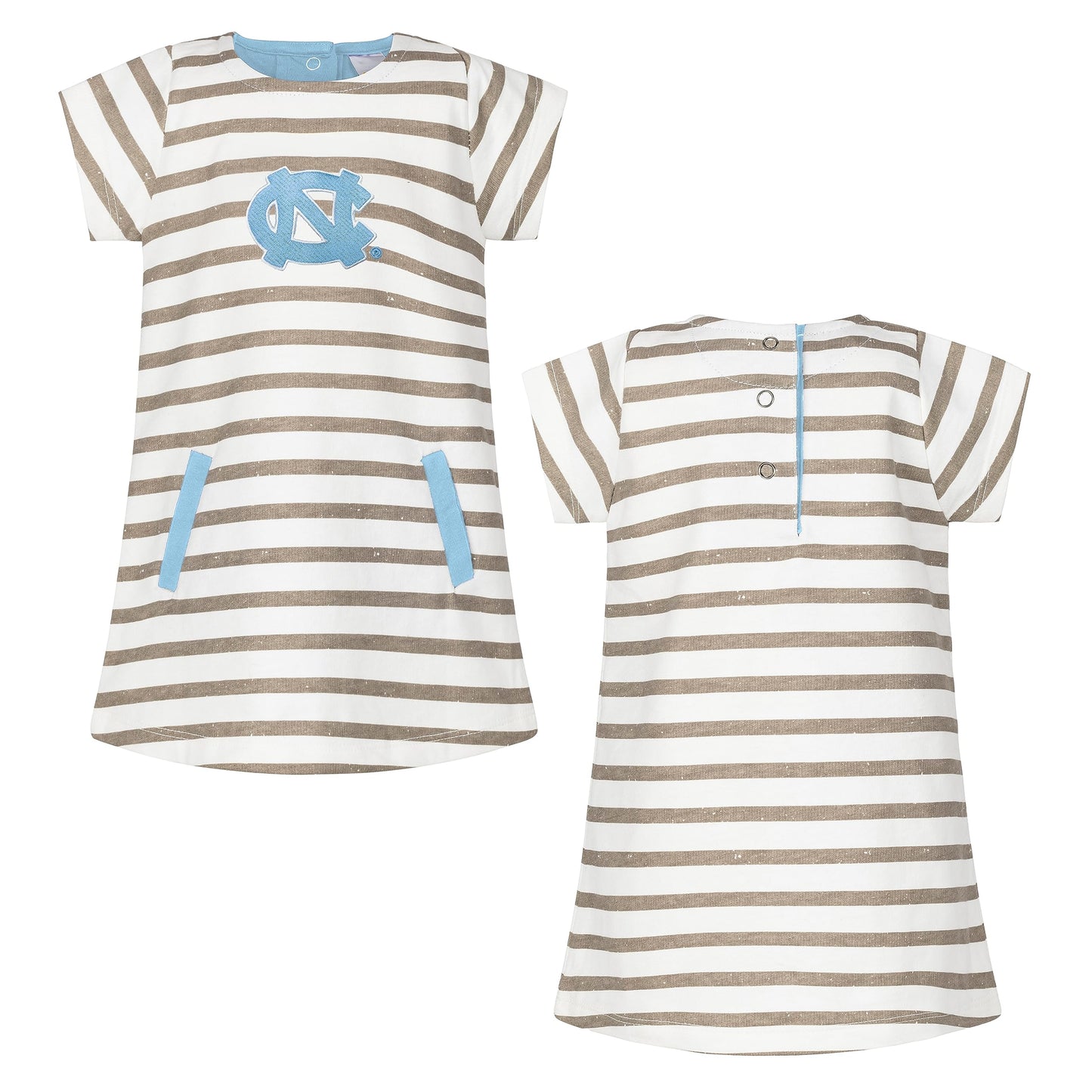 Little King NCAA Toddler Girls Short Sleeve Striped Dress-French Terry with Embroidered Team Logo