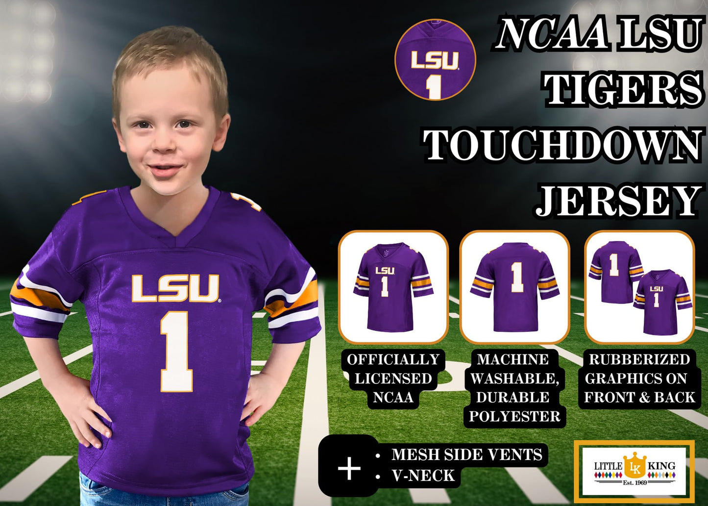 Little King NCAA Toddler-Touchdown Pass-Team Football Jersey-Sizes