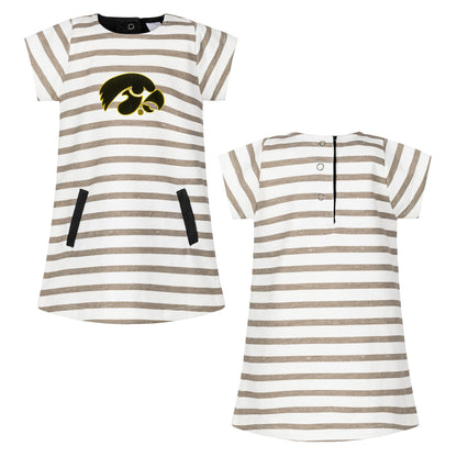 Little King NCAA Toddler Girls Short Sleeve Striped Dress-French Terry with Embroidered Team Logo