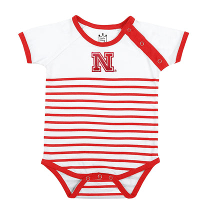 Little King NCAA Striped Bodysuit with Shoulder Snap and Embroidered Logo