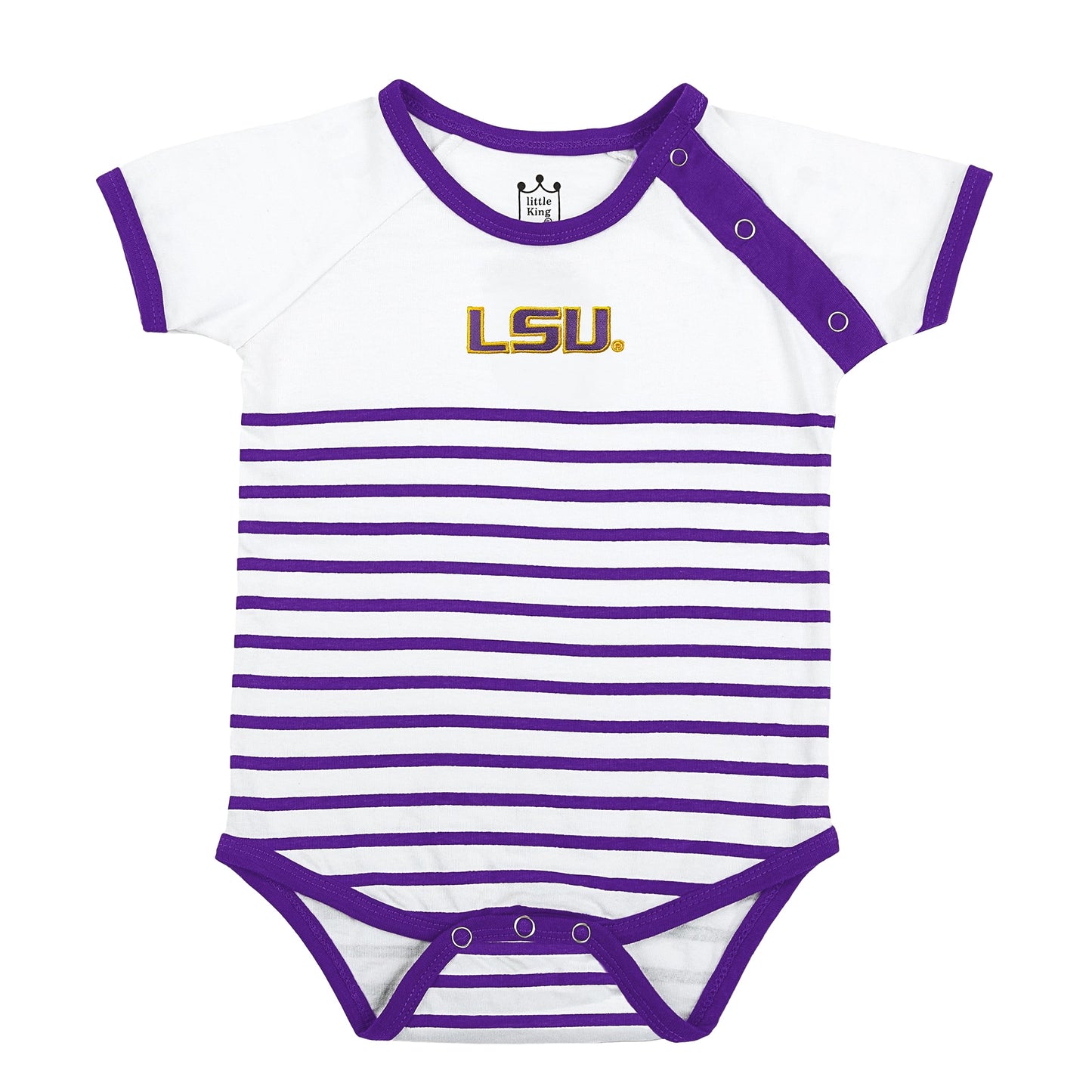 Little King NCAA Striped Bodysuit with Shoulder Snap and Embroidered Logo