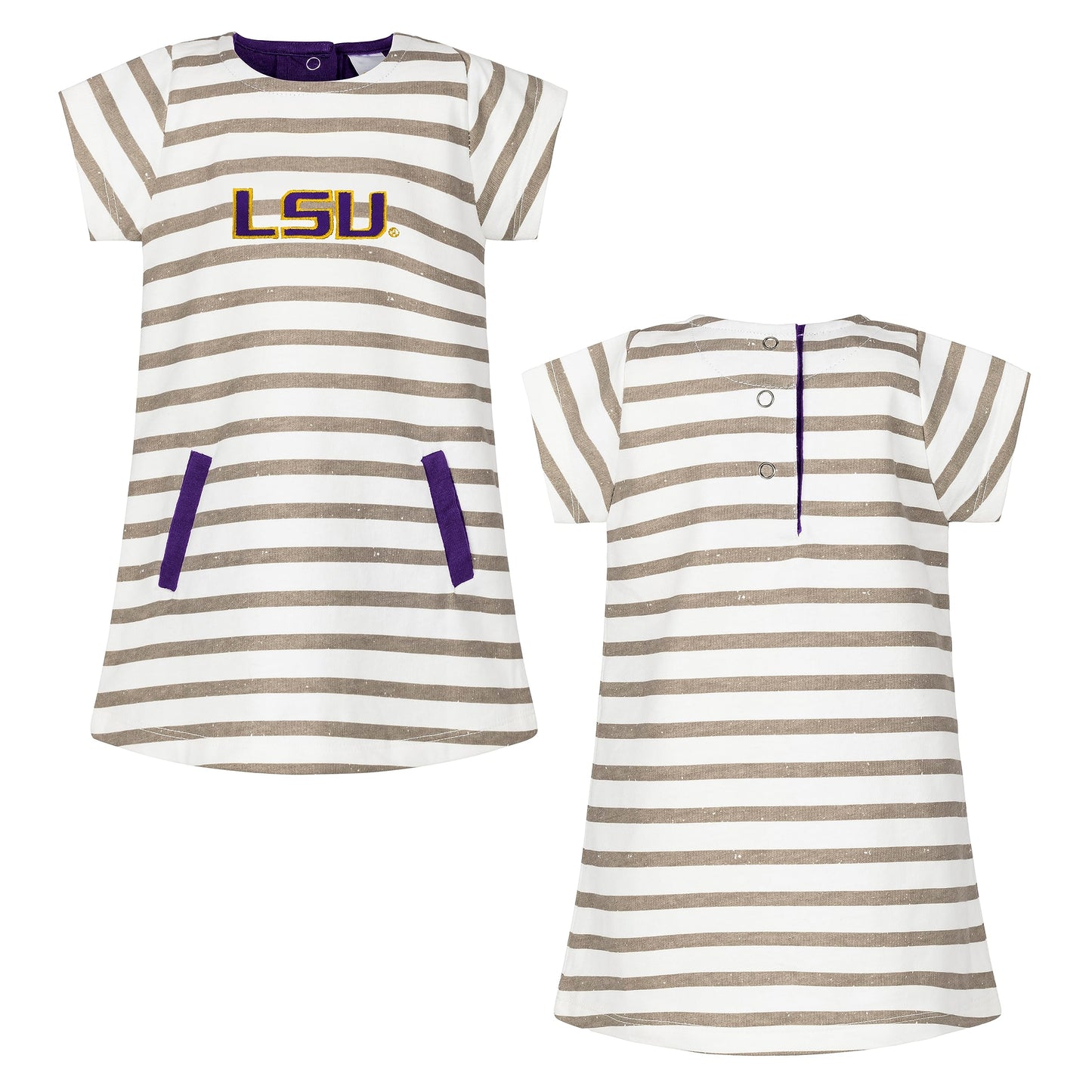 Little King NCAA Toddler Girls Short Sleeve Striped Dress-French Terry with Embroidered Team Logo